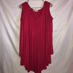 Emerald red flowy long sleeve cold shoulder top